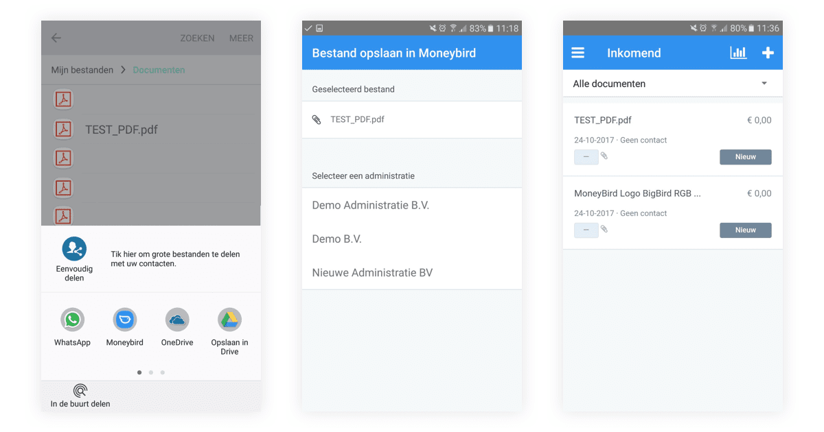Bestanden delen met de Moneybird app