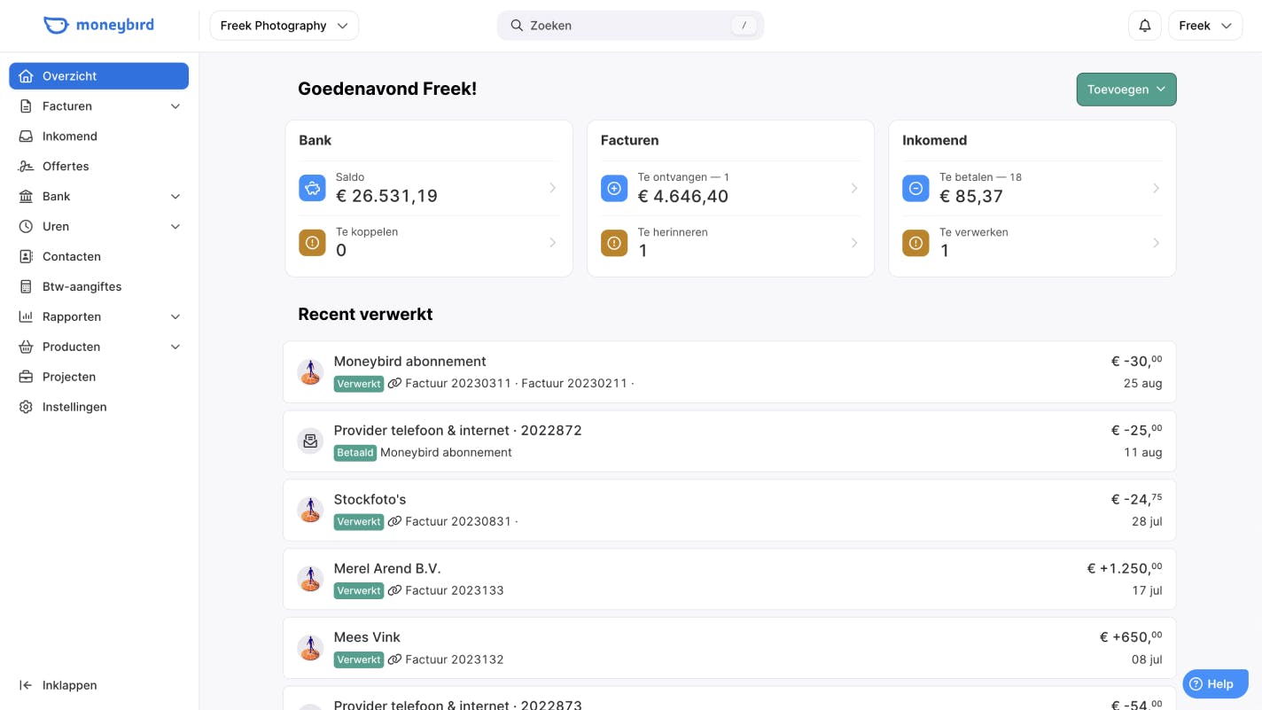 Overzicht in Moneybird