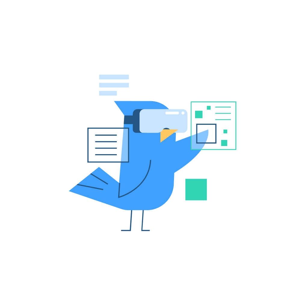 Illustratie vogel met VR bril