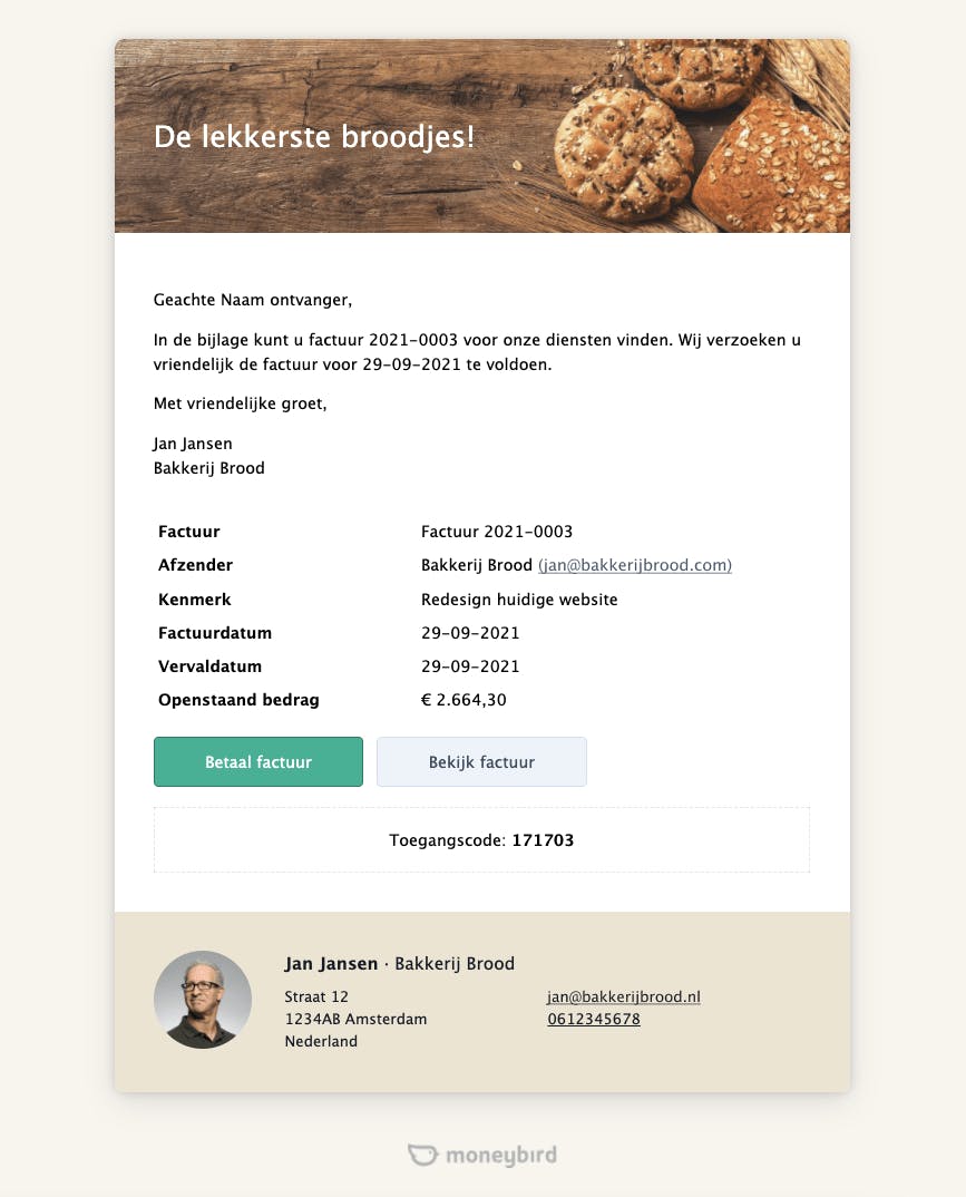 voorbeeld van een nieuwe e-mail