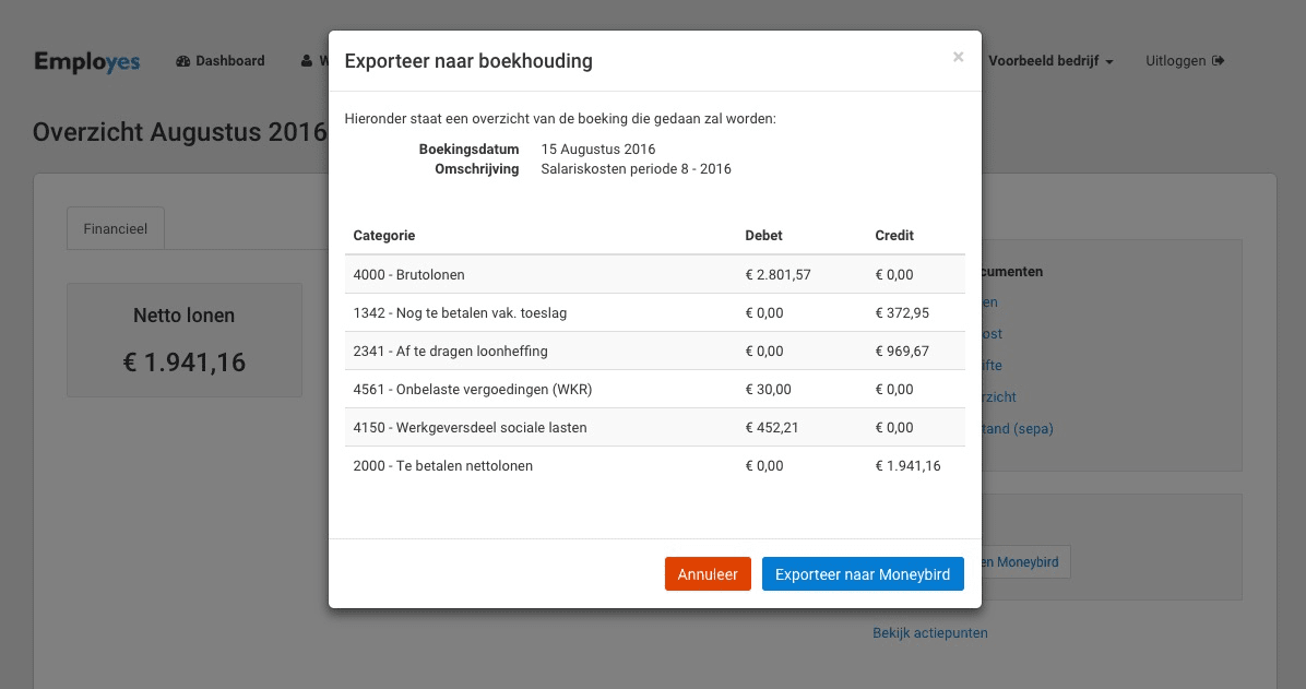 Exporteer naar boekhouding