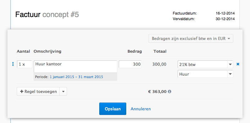Periode selectie op factuurregels