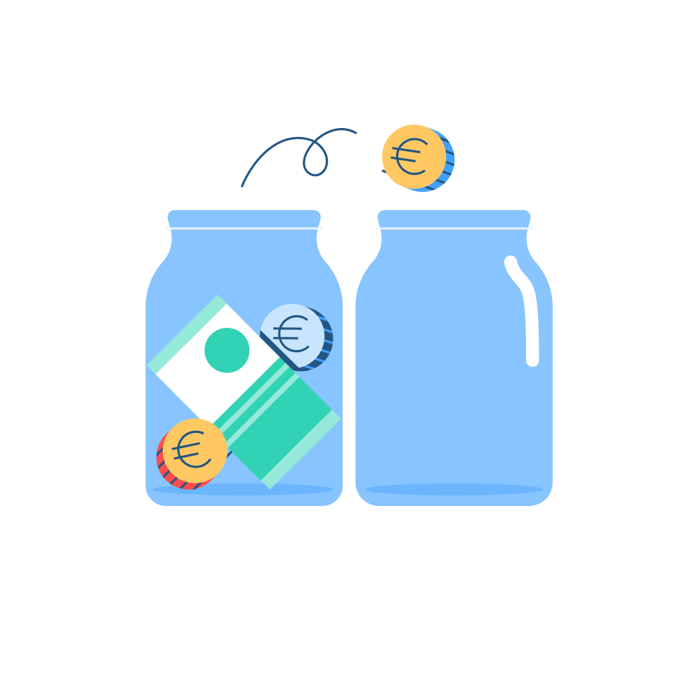Illustratie - Geld van linker fles neer rechter fles