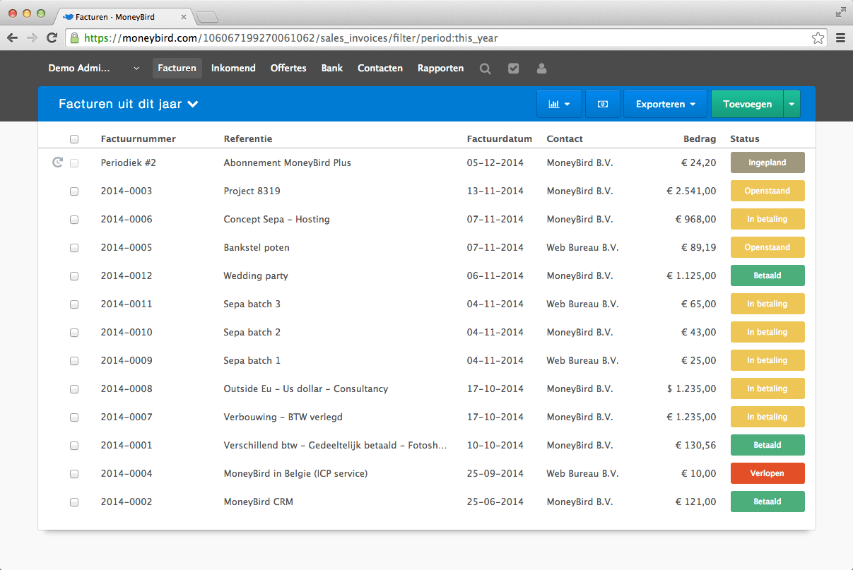 Screenshot uit Moneybird