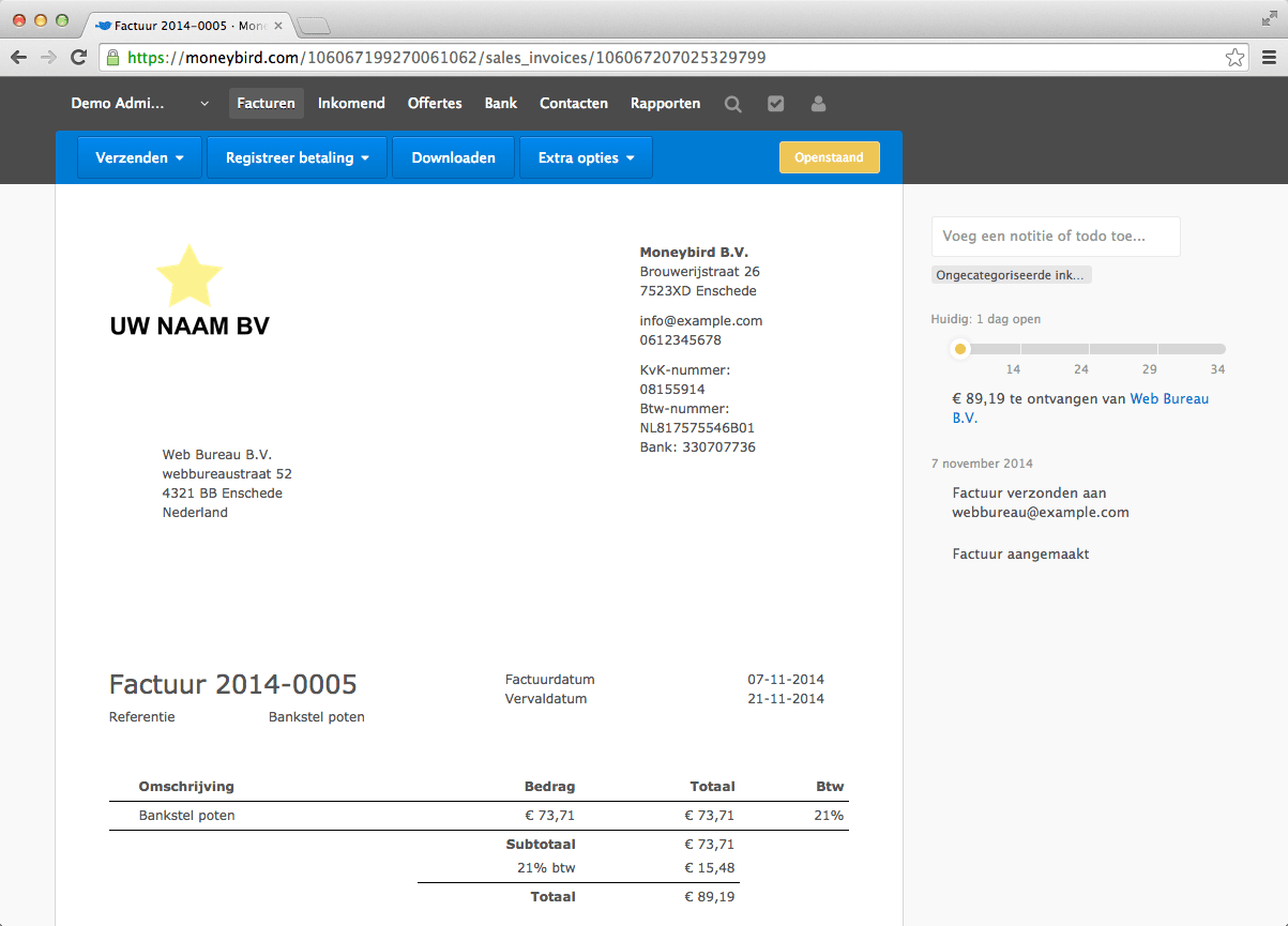 Factuur maken in Moneybird
