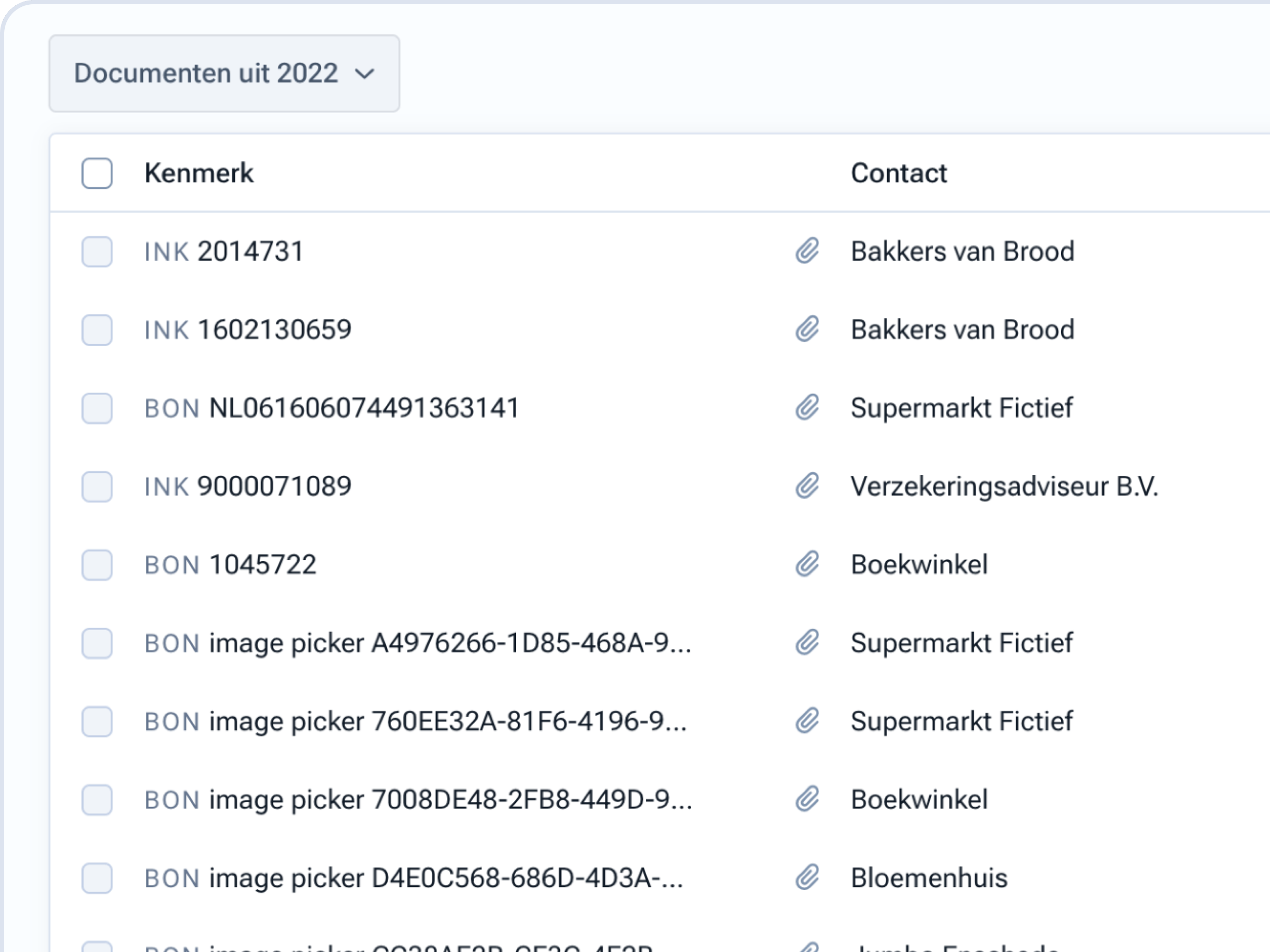 Applicatie Moneybird - Tabel inkomende documenten