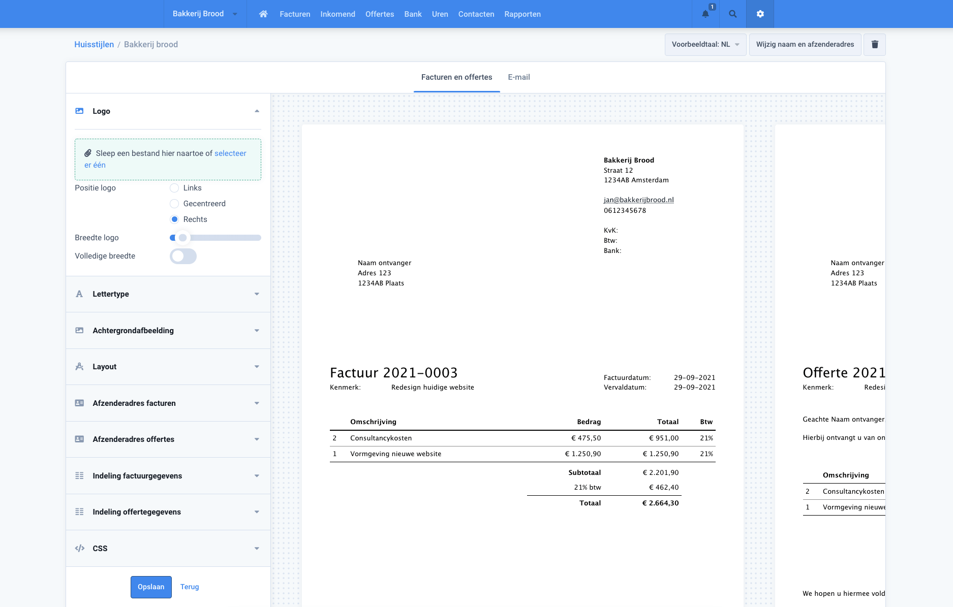 huisstijl toevoegen in Moneybird