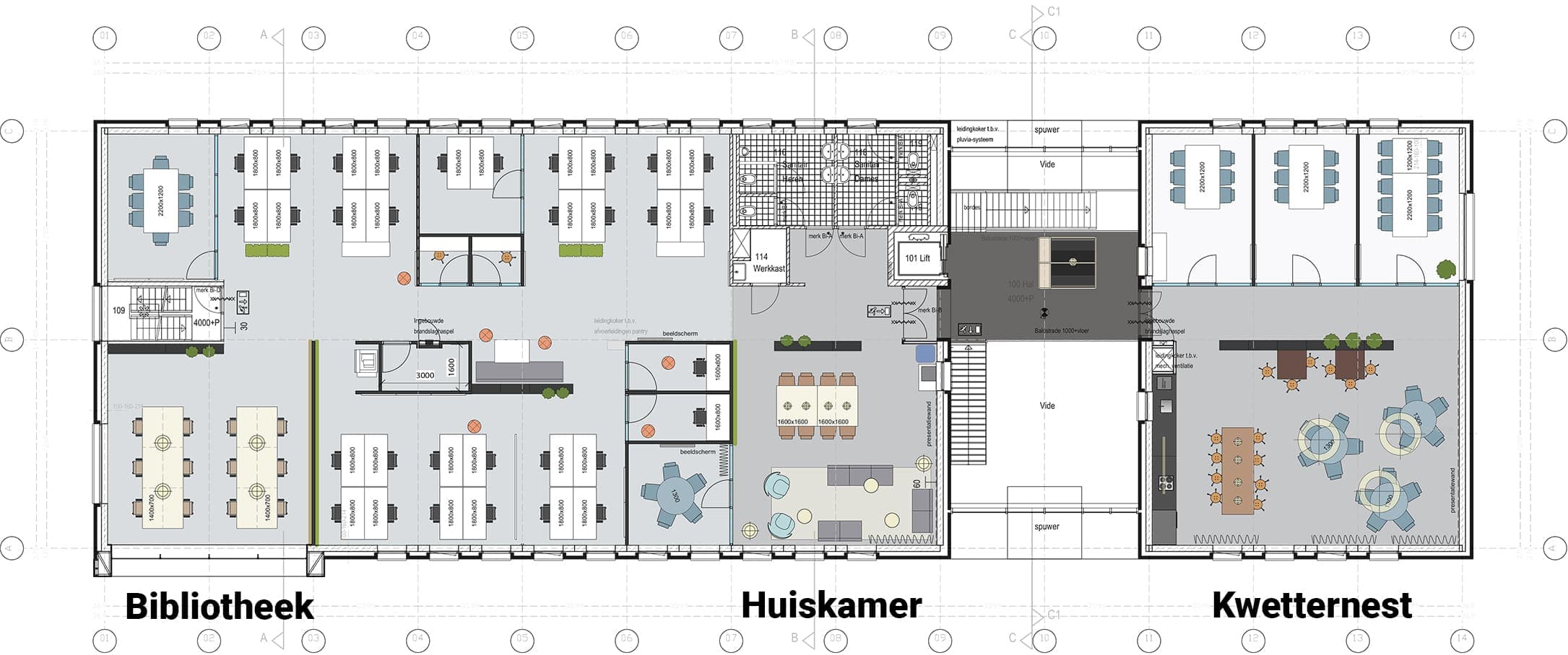 de plattegrond van het Moneybird kantoor