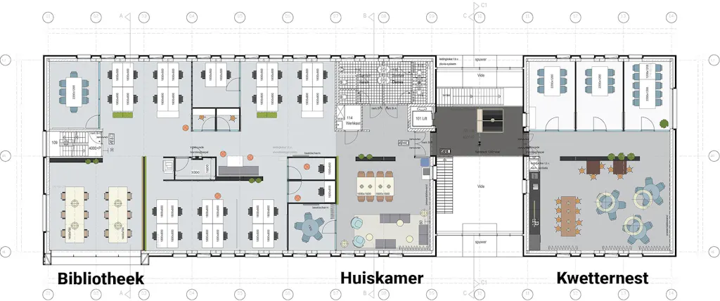 de plattegrond van het Moneybird kantoor