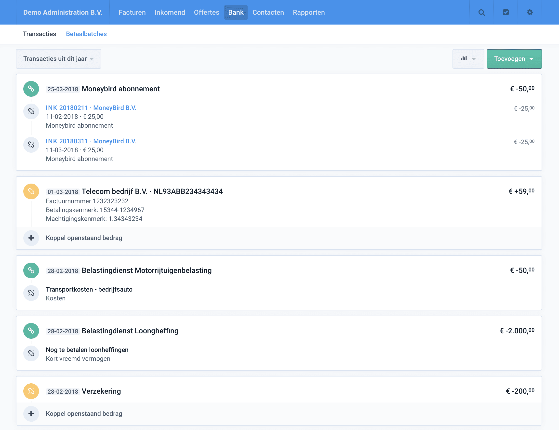 overzicht transacties