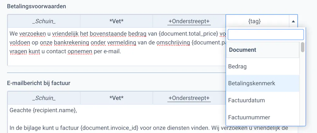Gestructureerd betalingskenmerk in de voettekst