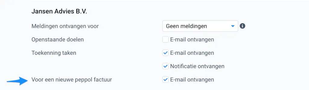 notificaties bij een nieuwe factuur via peppol