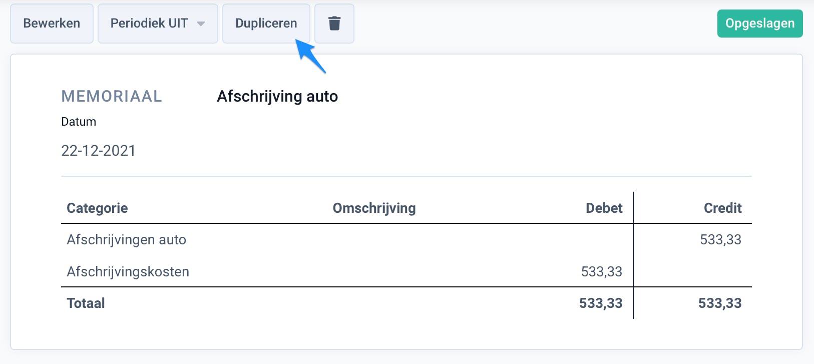 memoriaalboekingen dupliceren