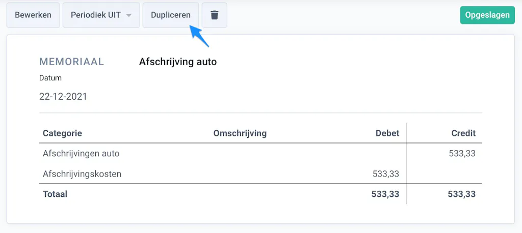 memoriaalboekingen dupliceren