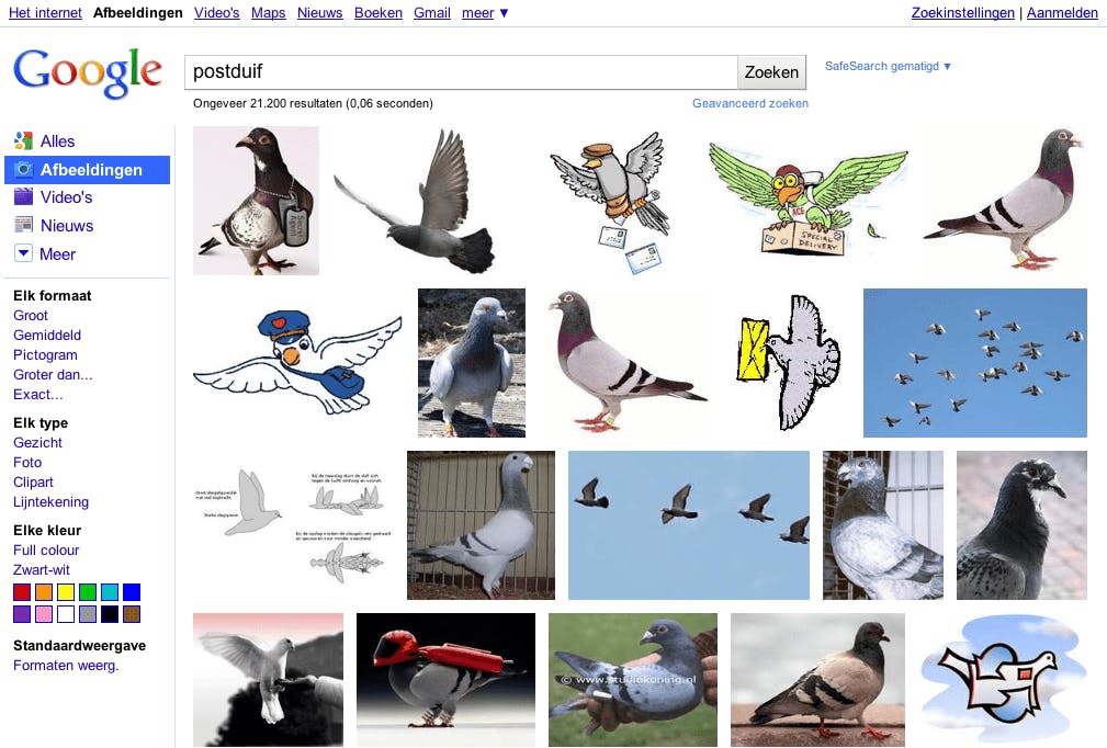 Afbeeldingen van vogels op Google