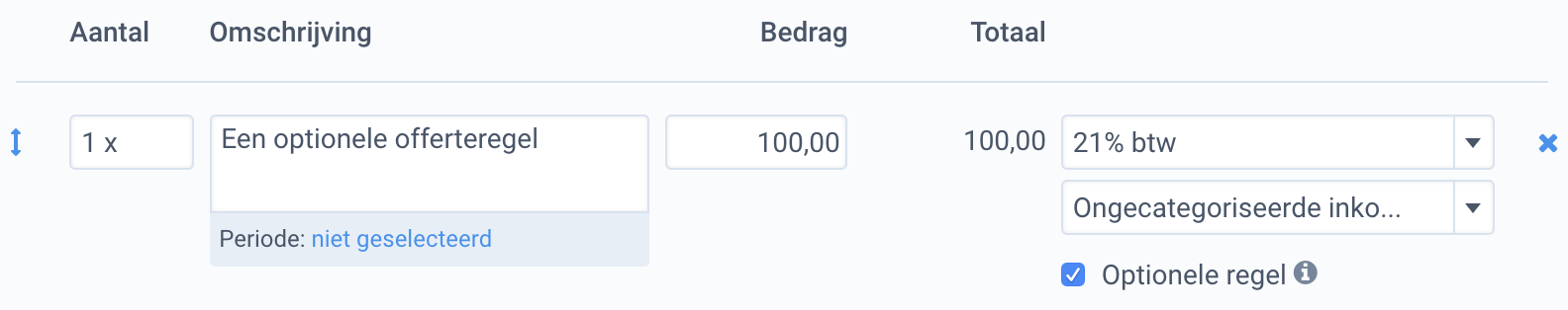 optionele regel toevoegen aan een offerte
