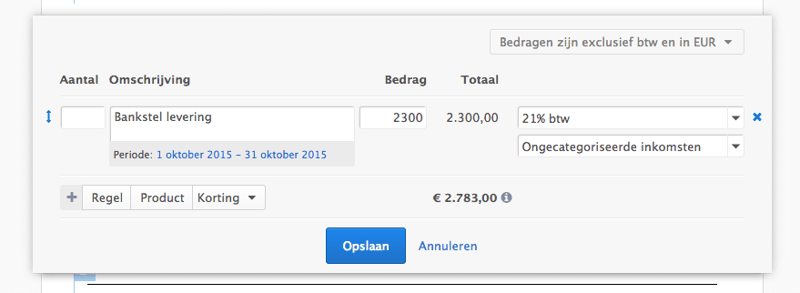 producten toevoegen aan een factuur
