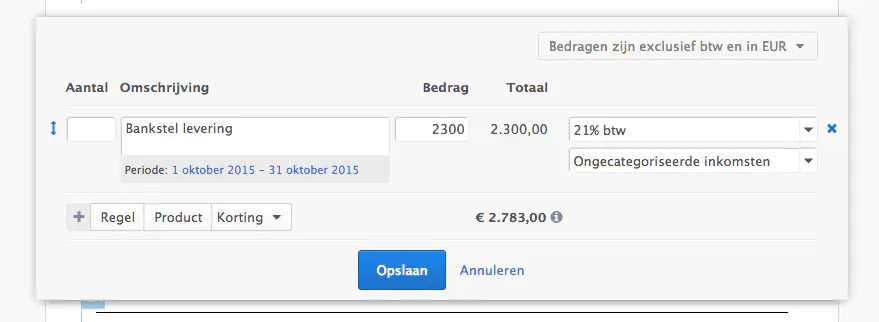 producten toevoegen aan een factuur