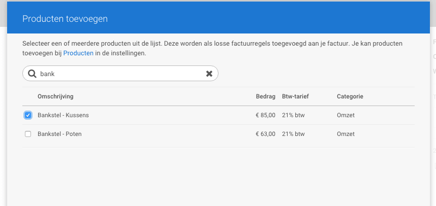 overzicht van producten