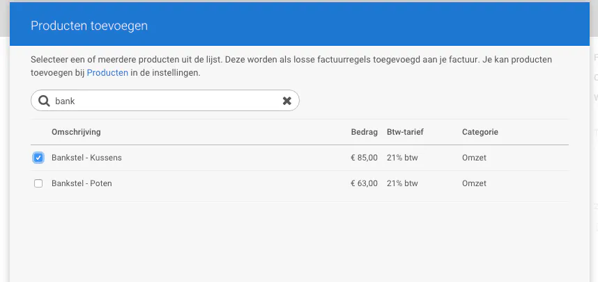 overzicht van producten