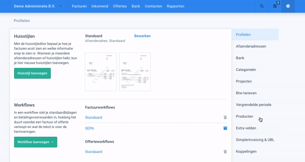 Projecten aanmaken in Moneybird