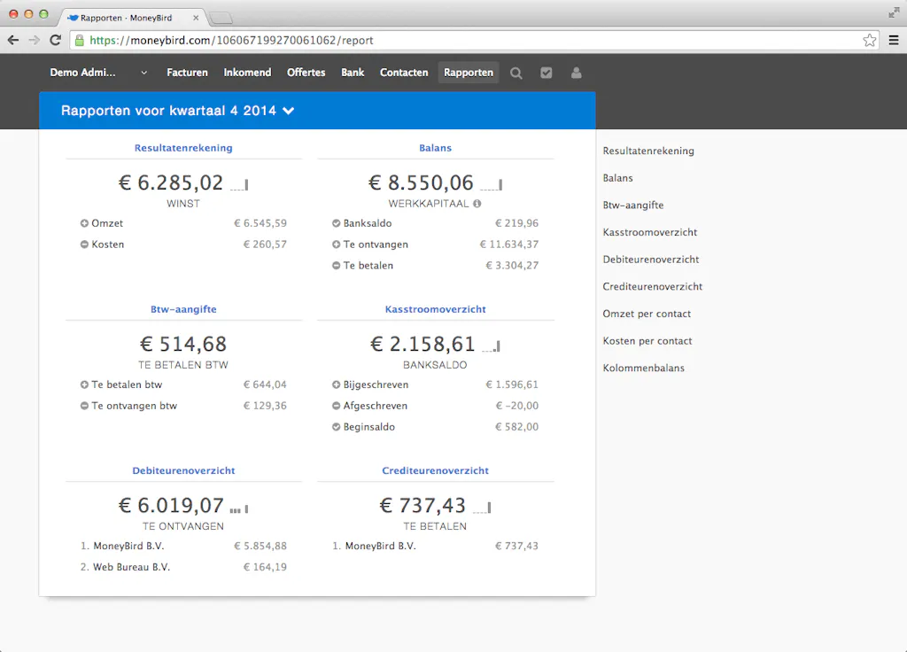 Rapporten in Moneybird