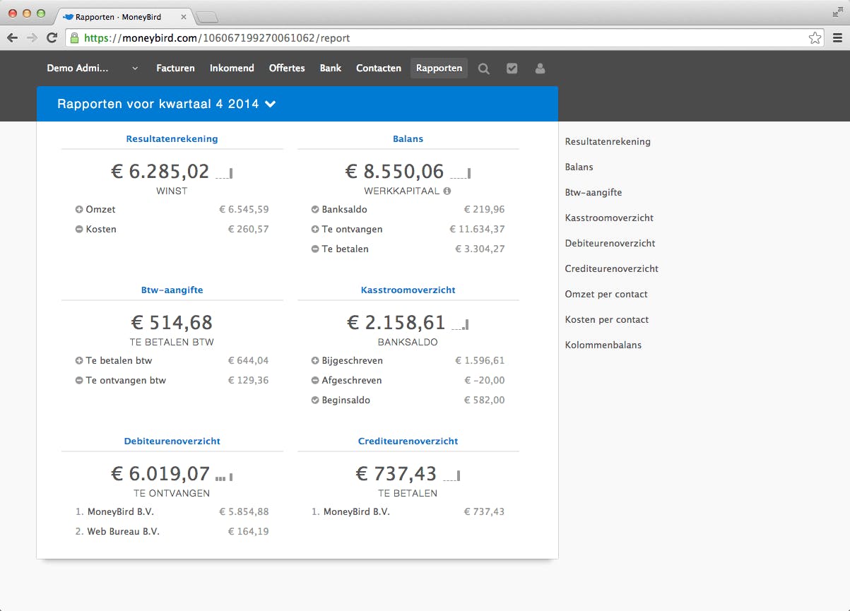 Rapporten in Moneybird