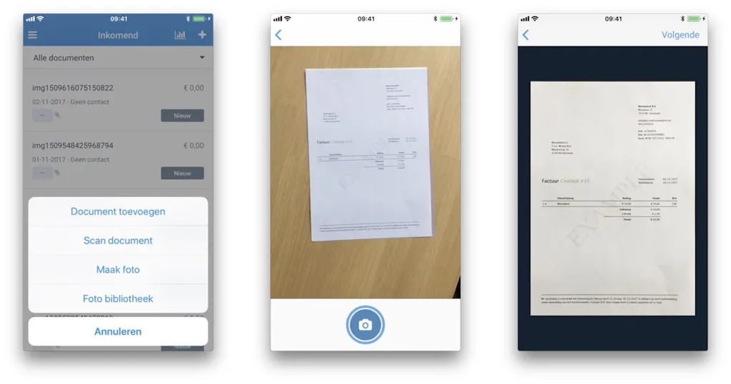 Bonnen scannen met de app