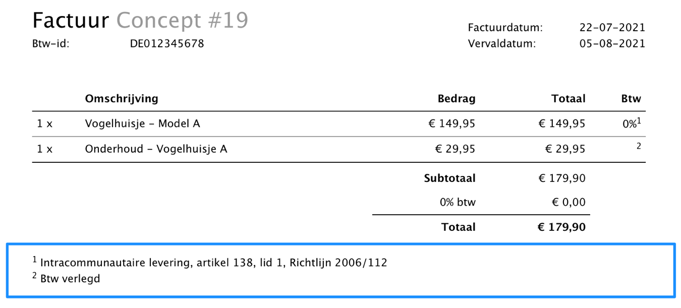 Automatische Btw-tekst Op Facturen | Moneybird