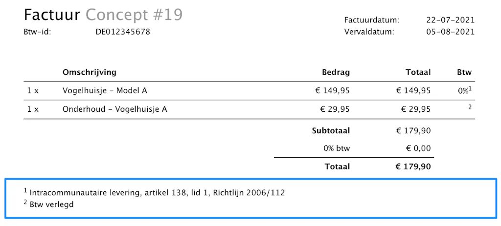 Voorbeeld van de tekst op je factuur