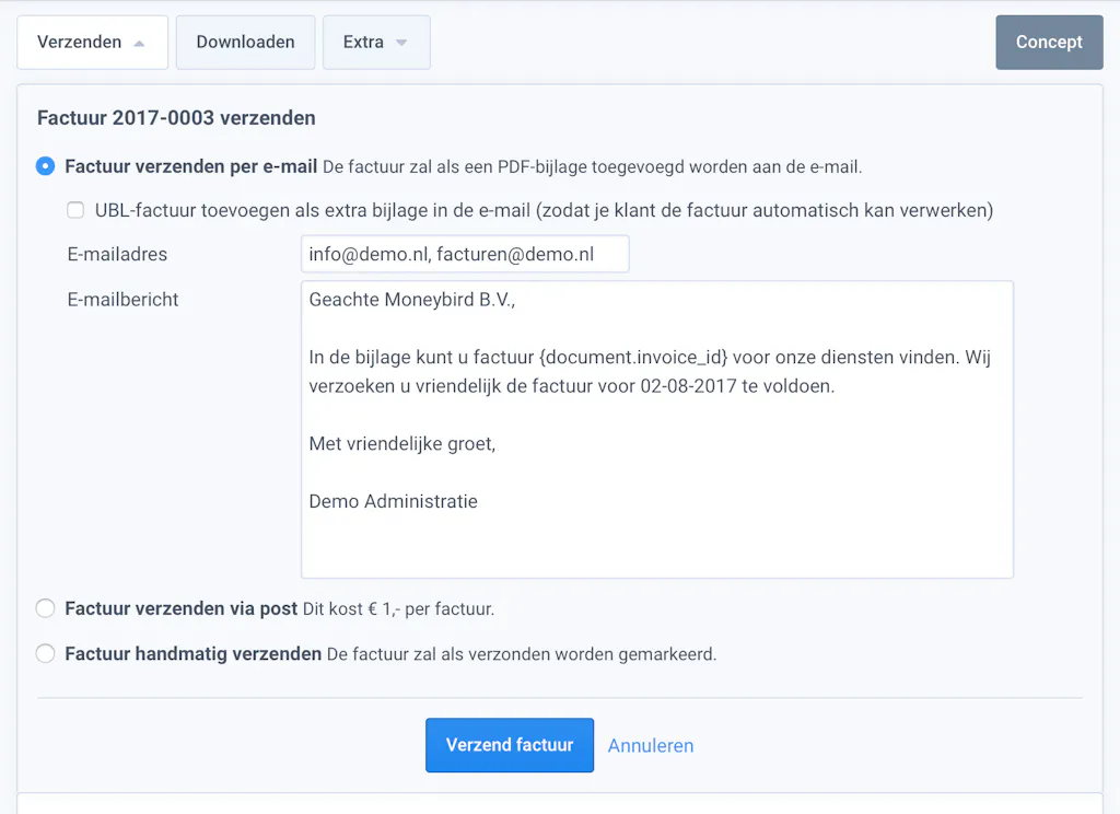 factuur versturen