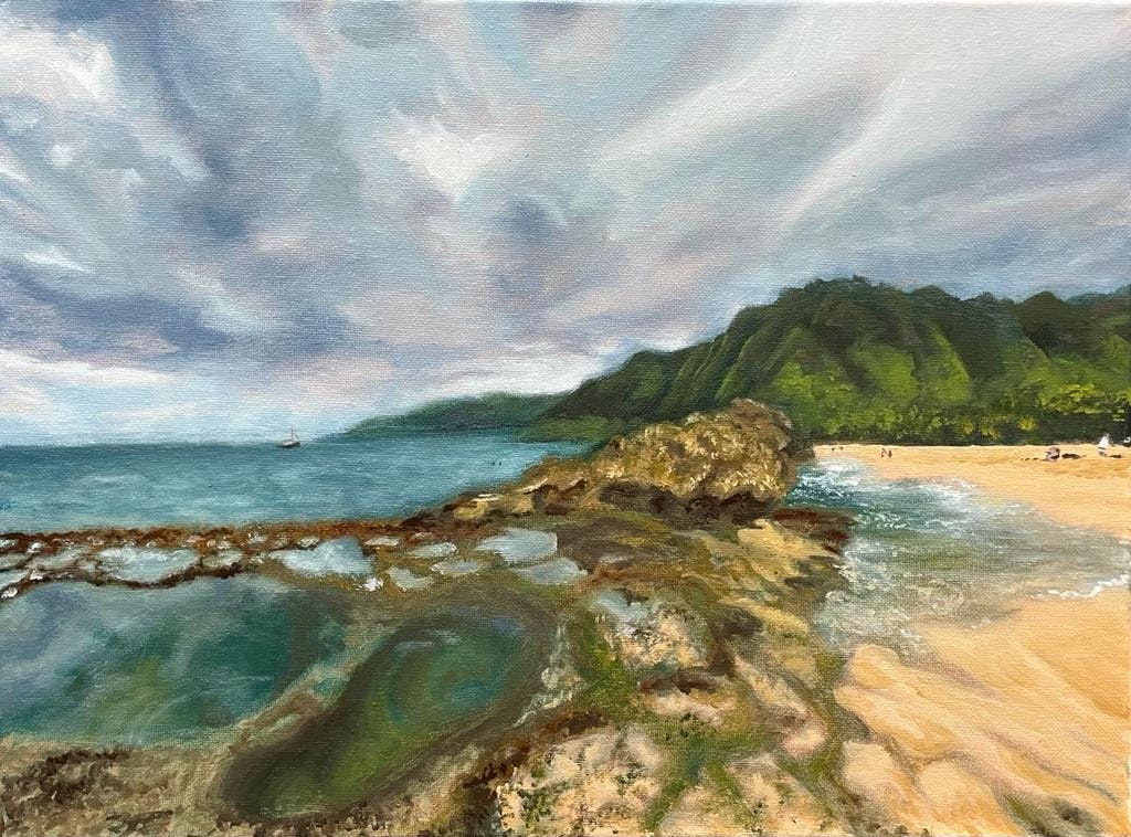 painting of Makua Beach in Hawaii