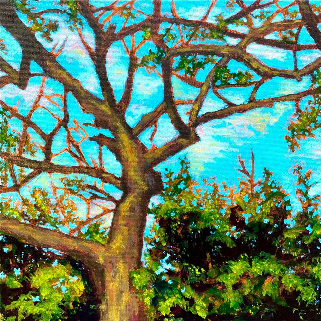 painting of a tree brightly colored 