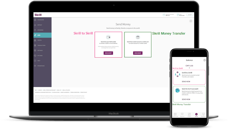 Skrill переводы денег с компьютера и мобильного приложения Desktop