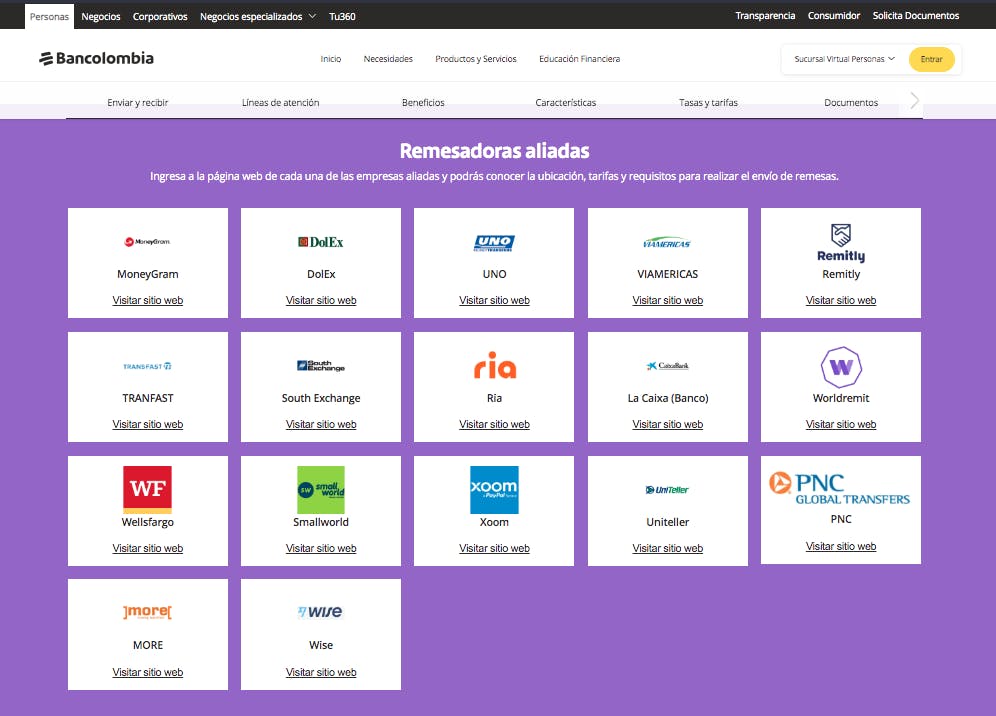 Cómo enviar dinero de USA a Colombia por Bancolombia