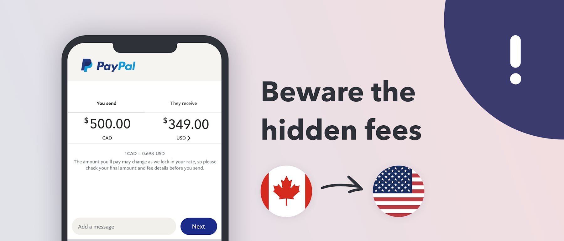 Paypal Money Transfer Fees from Canada to the US analyzed by Monito