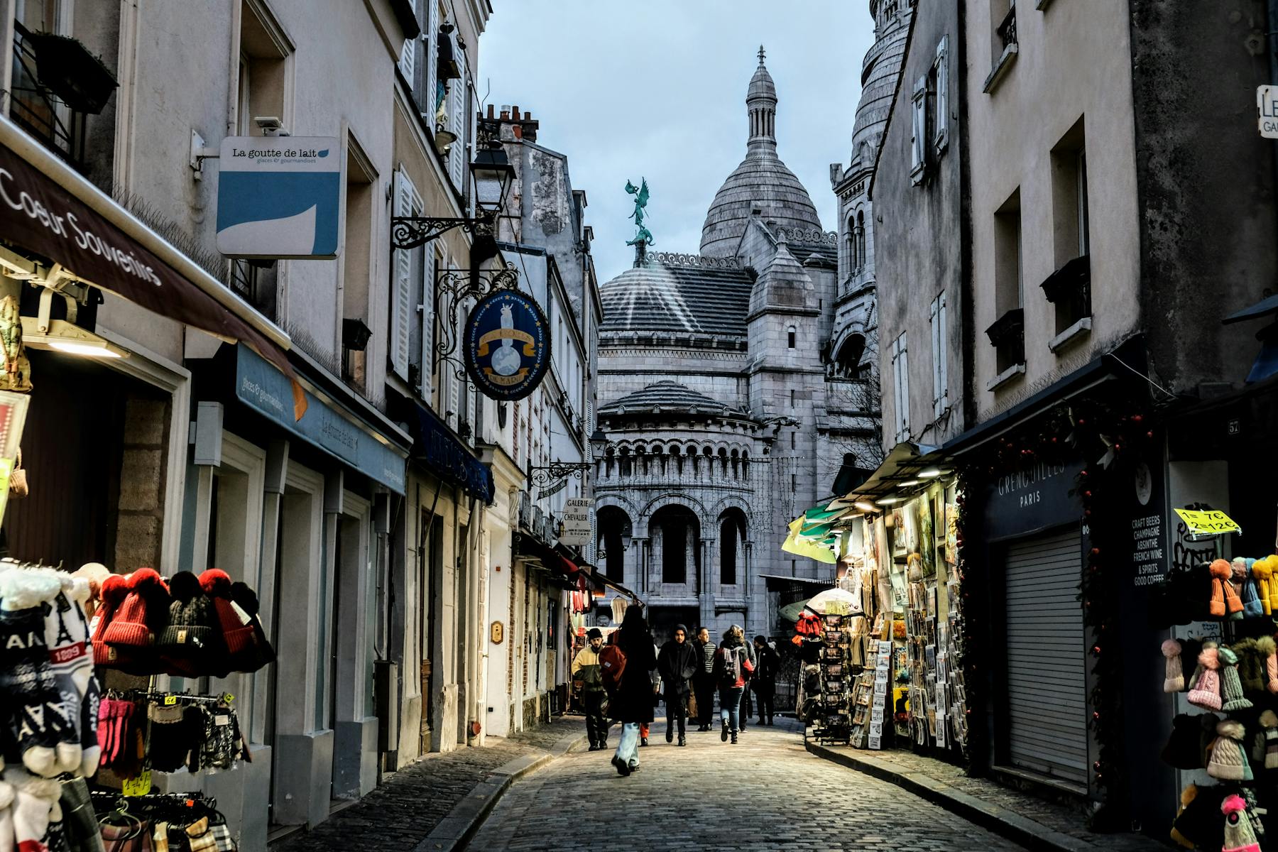 Montmartre streets Paris France at night