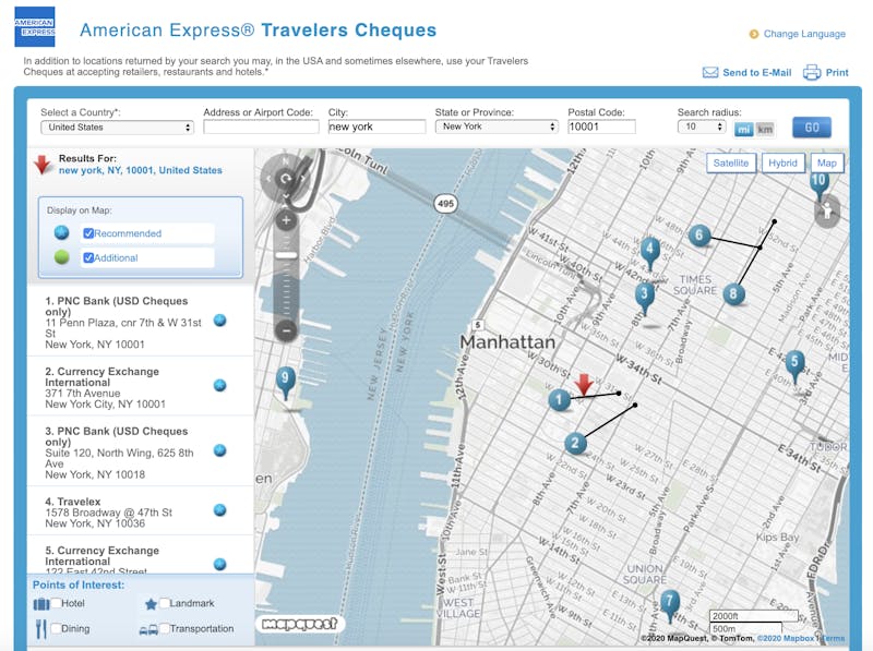 American Express Travel Cheques locations NYC