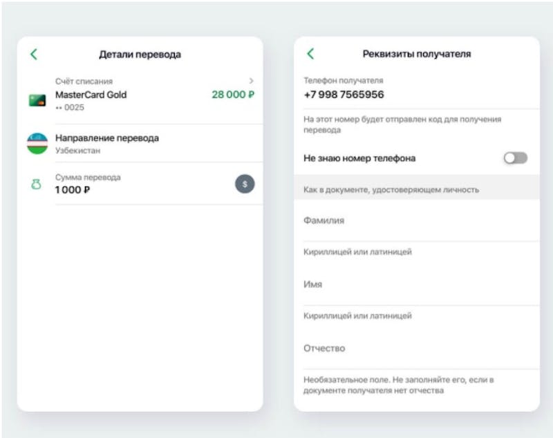 Международный перевод Сбербанк Онлайн по ФИО и номеру телефона