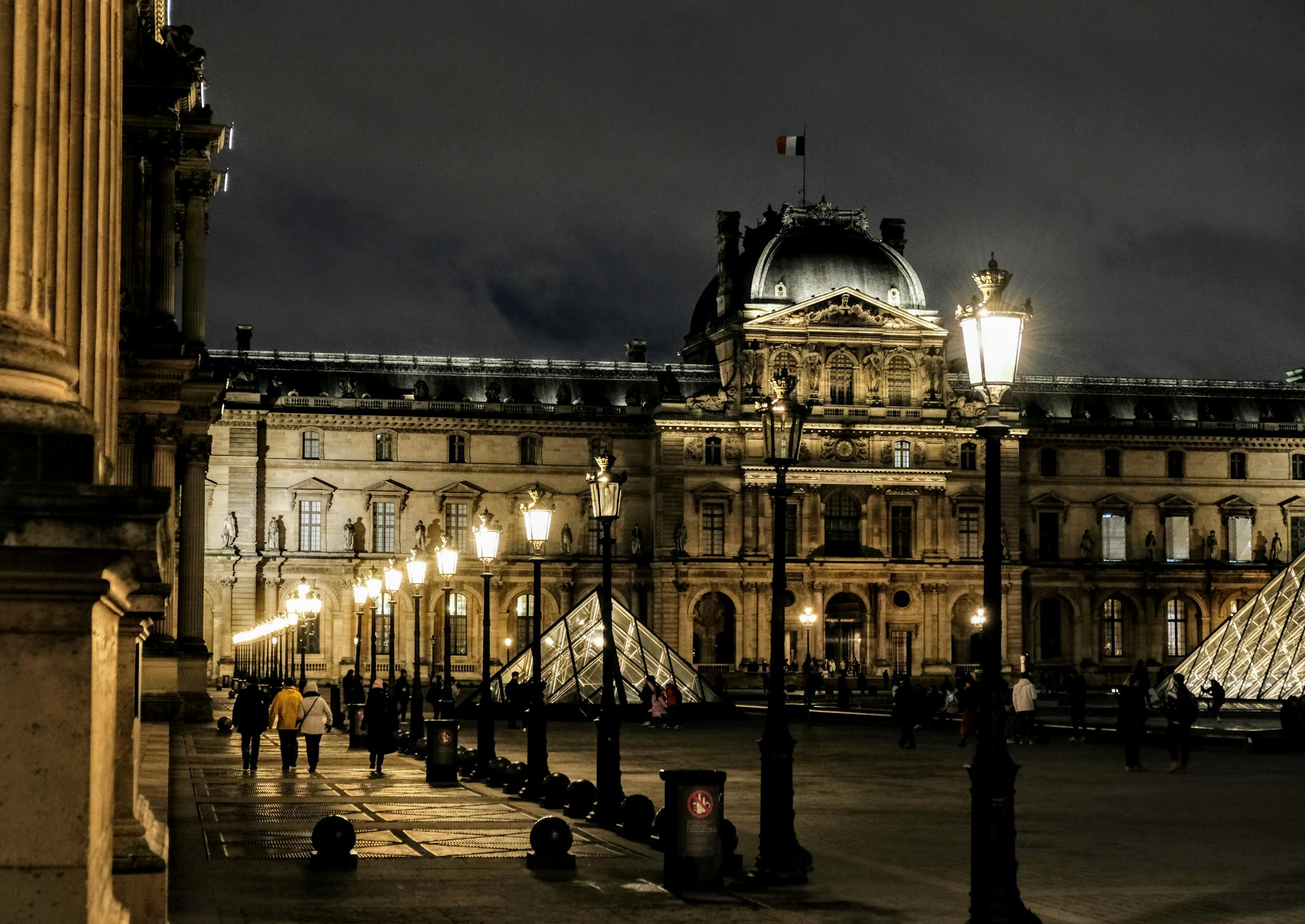 Louvre Museum Paris France at night