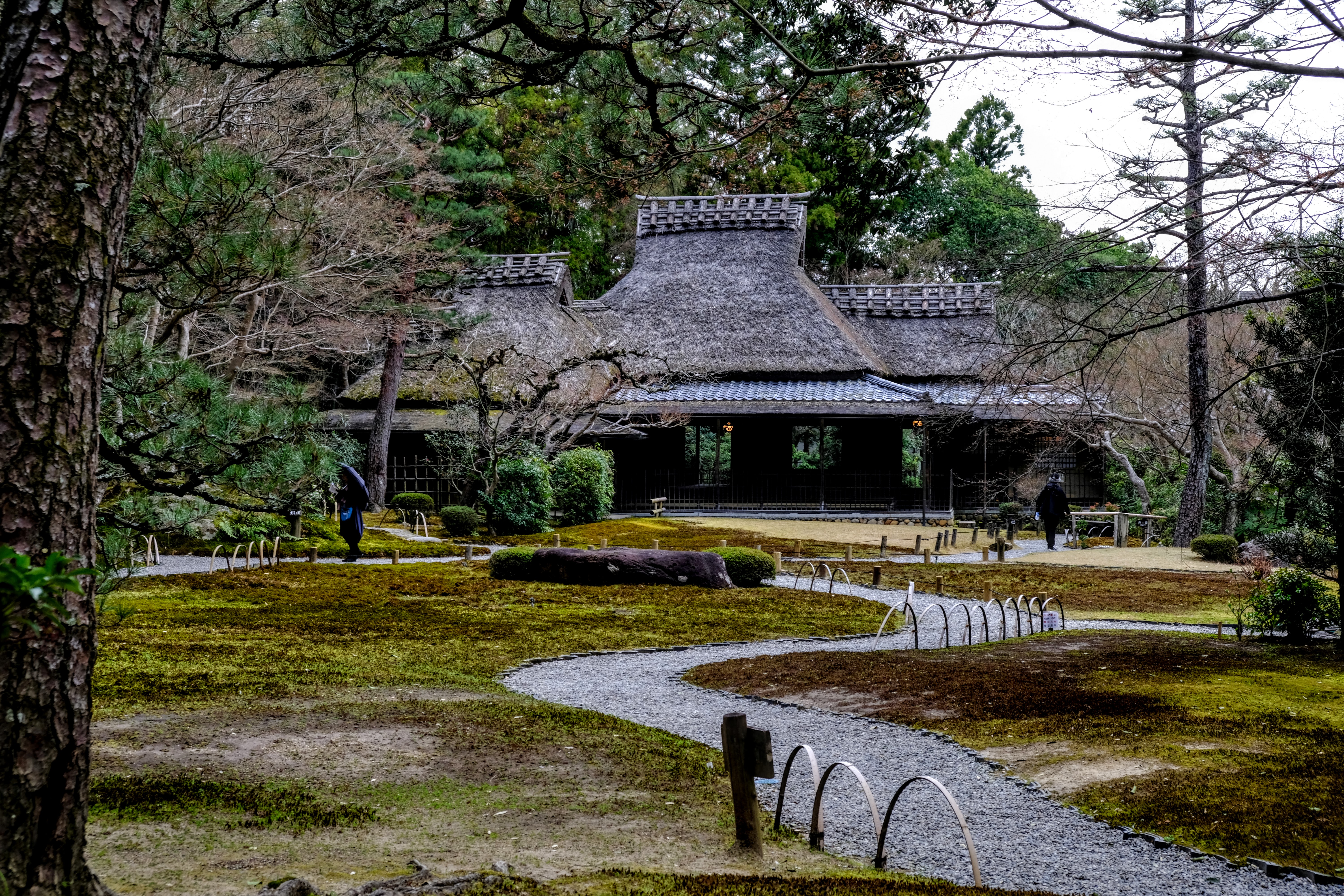 Japanese rock garden and traditional townhouse in Kyoto near Maruyama Park