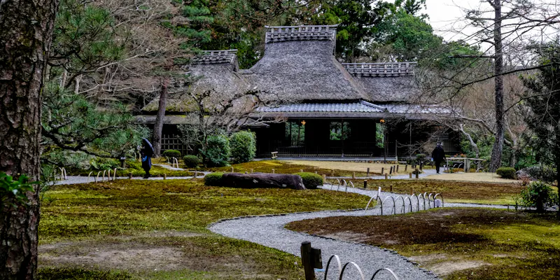 Japanese rock garden and traditional townhouse in Kyoto near Maruyama Park
