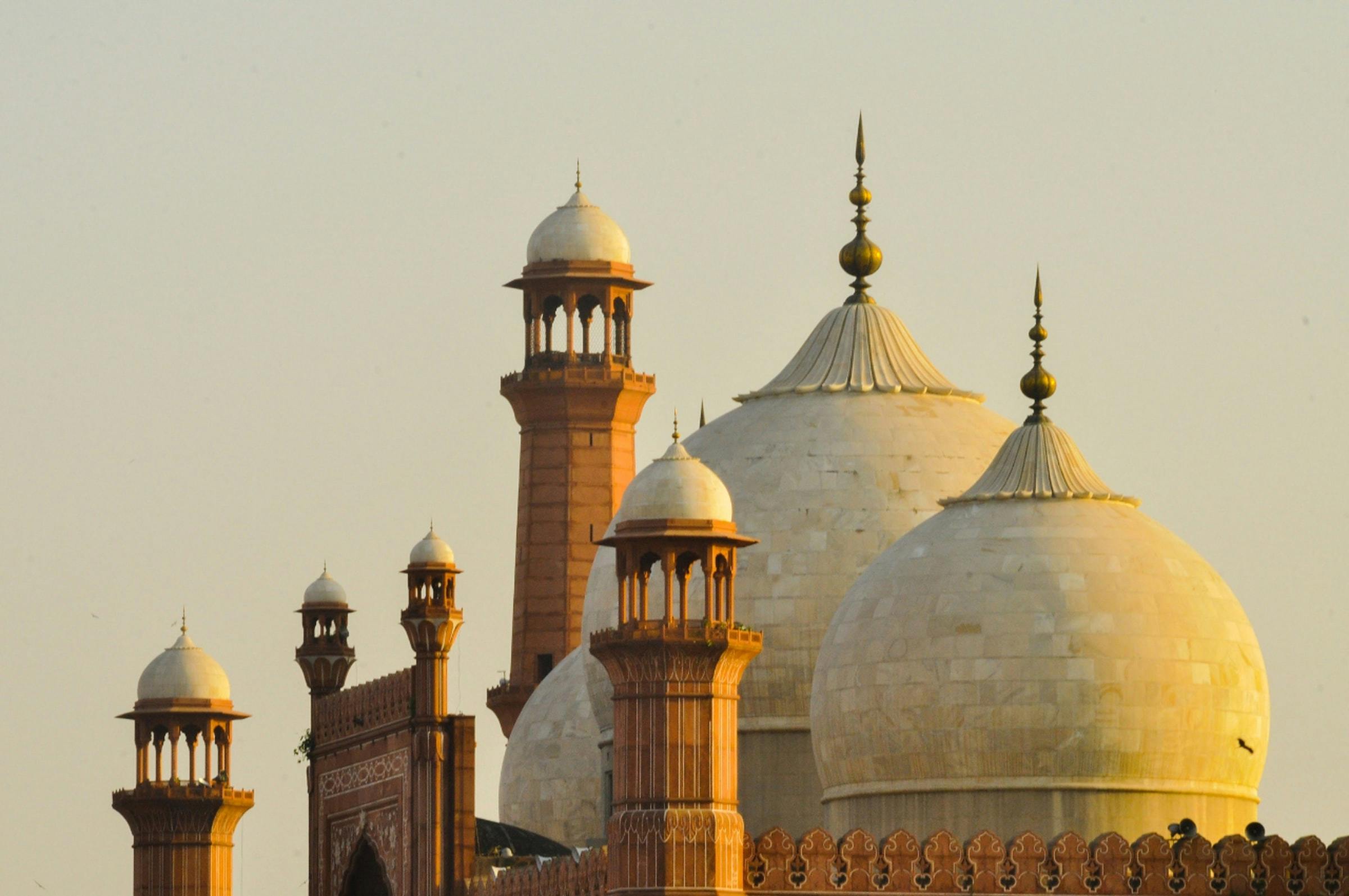 Domes of the 250-year-old Badshahi Mosque in Lahore City, Pakistan.