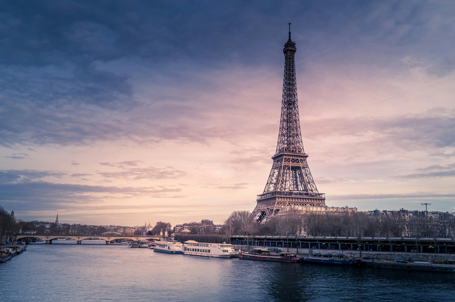 An evening view of the Eiffel Tower, Paris, France.