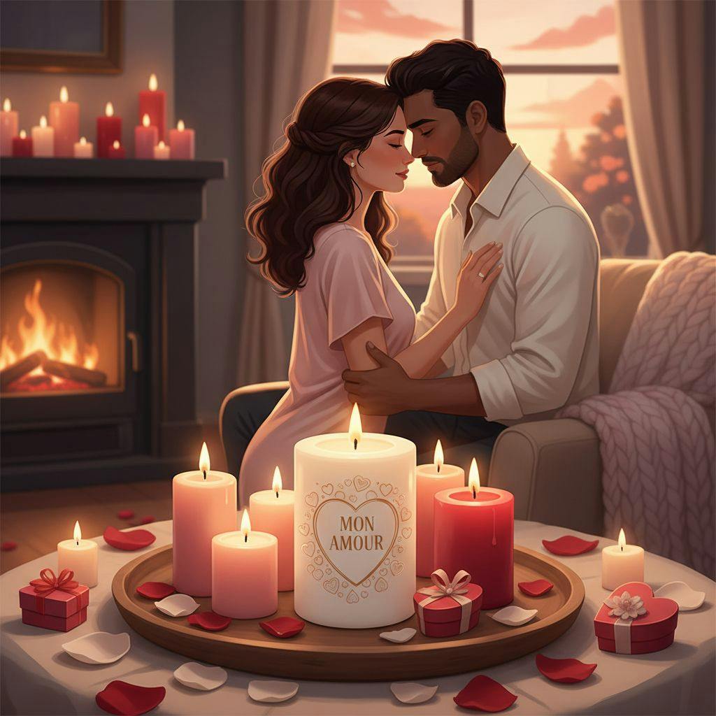 Belle illustration pour bougie saint valentin