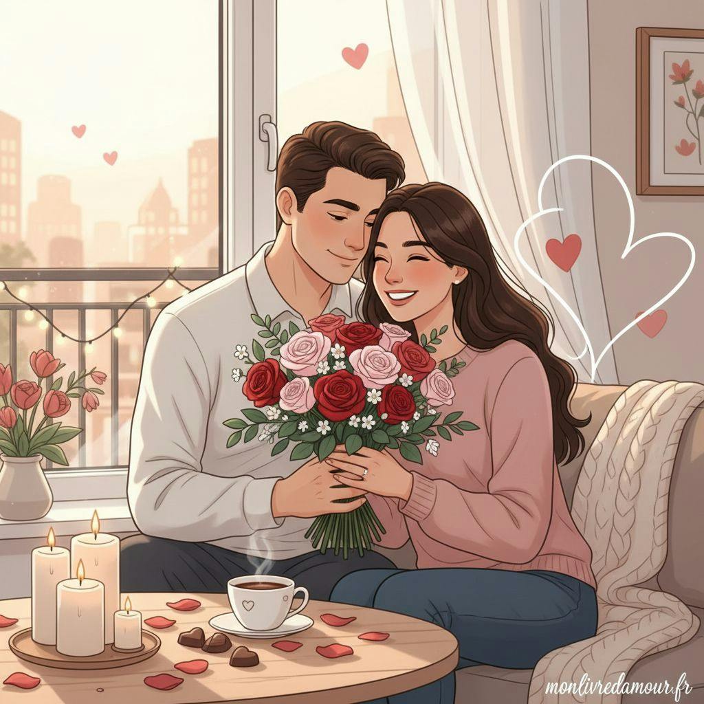 Belle illustration pour bouquet de rose saint valentin