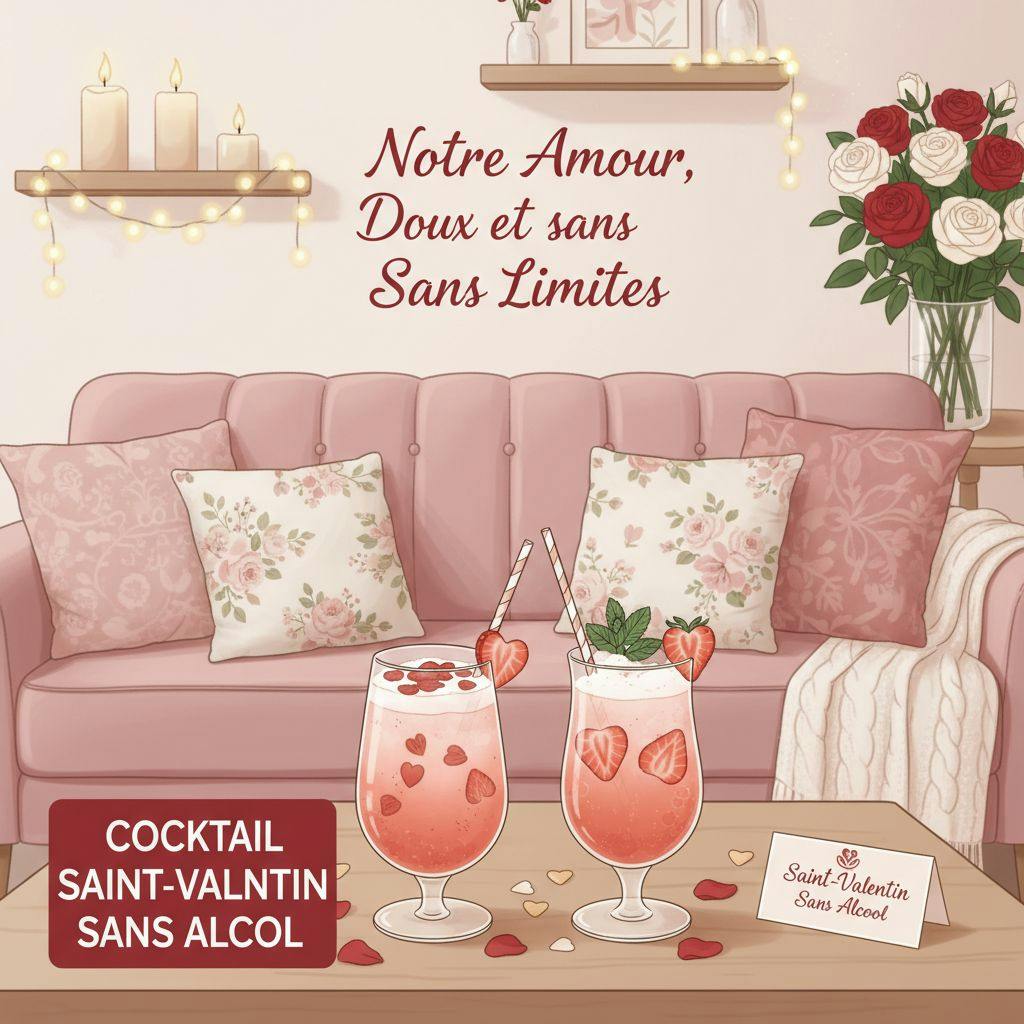 Belle illustration pour cocktail saint valentin sans alcool