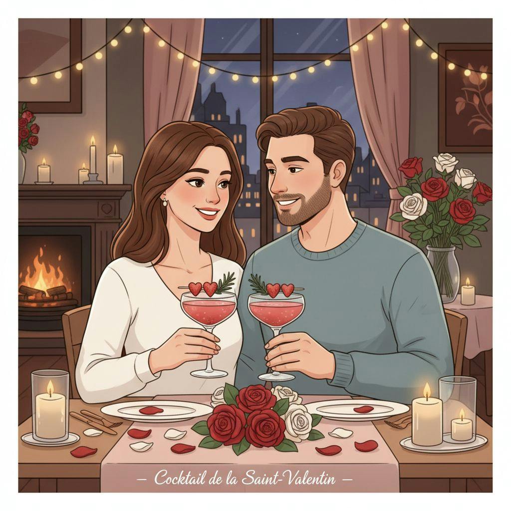 Belle illustration pour cocktail saint valentin