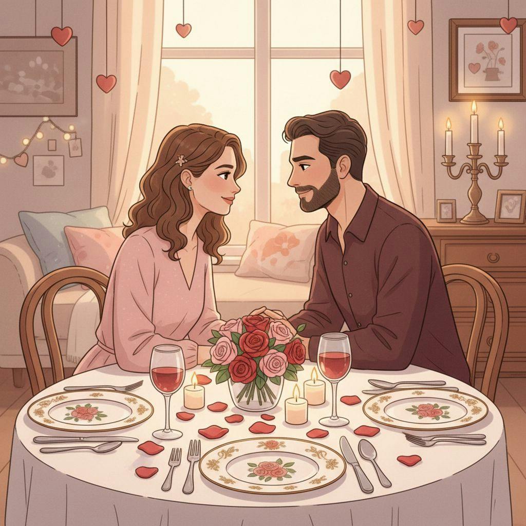 Belle illustration pour diner saint valentin