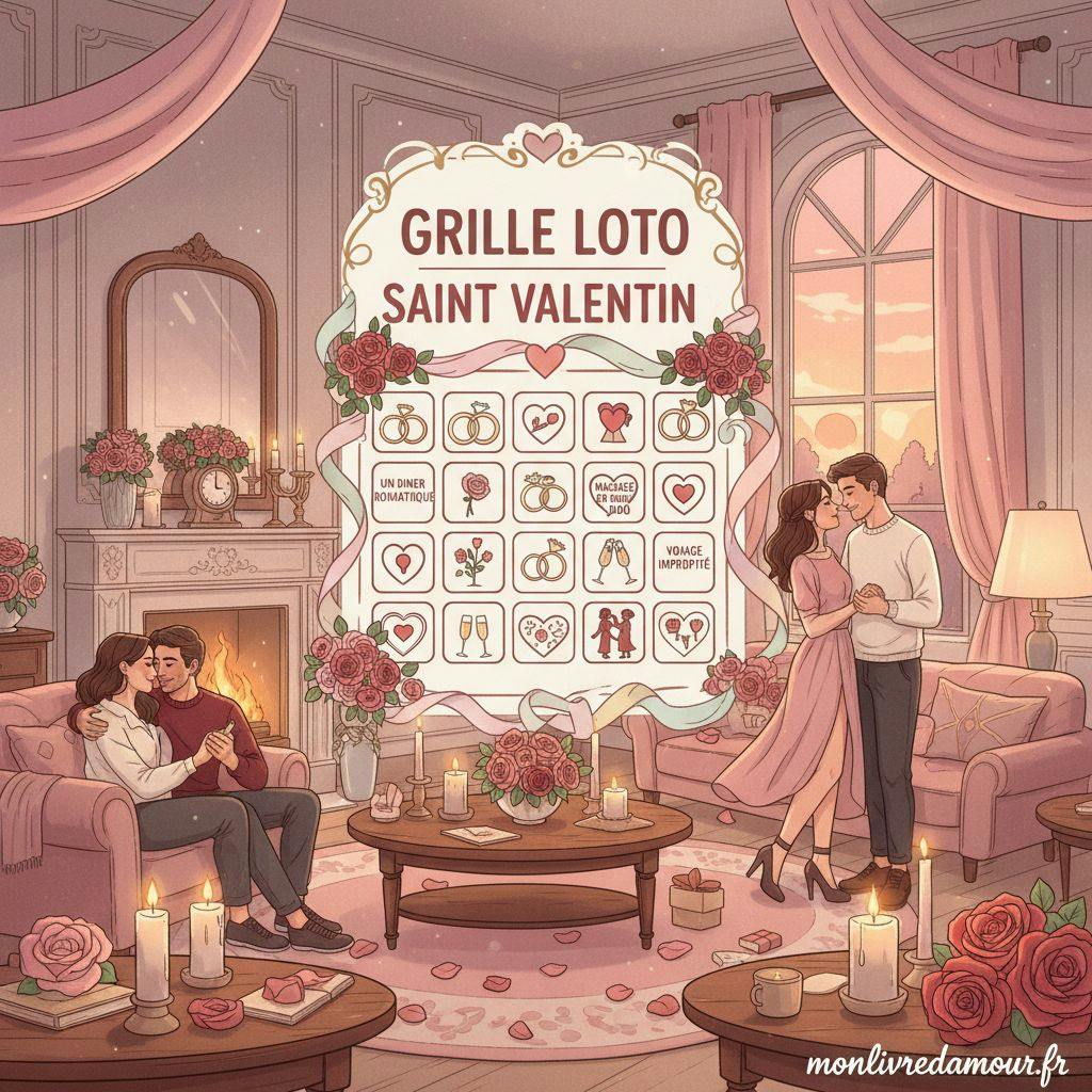 Belle illustration pour grille loto saint valentin